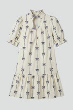 Aveline Bow Print Mini Dress | Puff Sleeve A-Line Summer Dress with Tiered Hem
