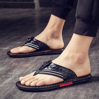 Men's Flip-Flops – Sporty Textured Strap Non-Slip Rubber Sole Summer Sandals for Beach & Pool