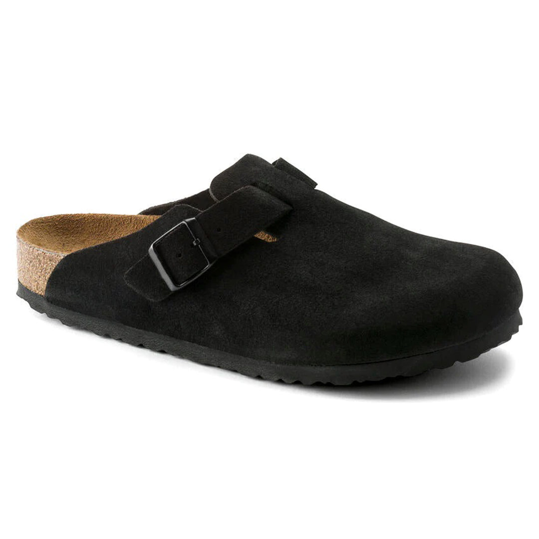 Men's Suede Leather Clogs – Cork Footbed Slip-On Sandals with Arch Support & Adjustable Strap