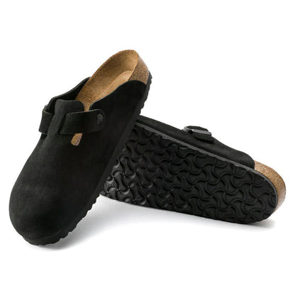 Men's Suede Leather Clogs – Cork Footbed Slip-On Sandals with Arch Support & Adjustable Strap