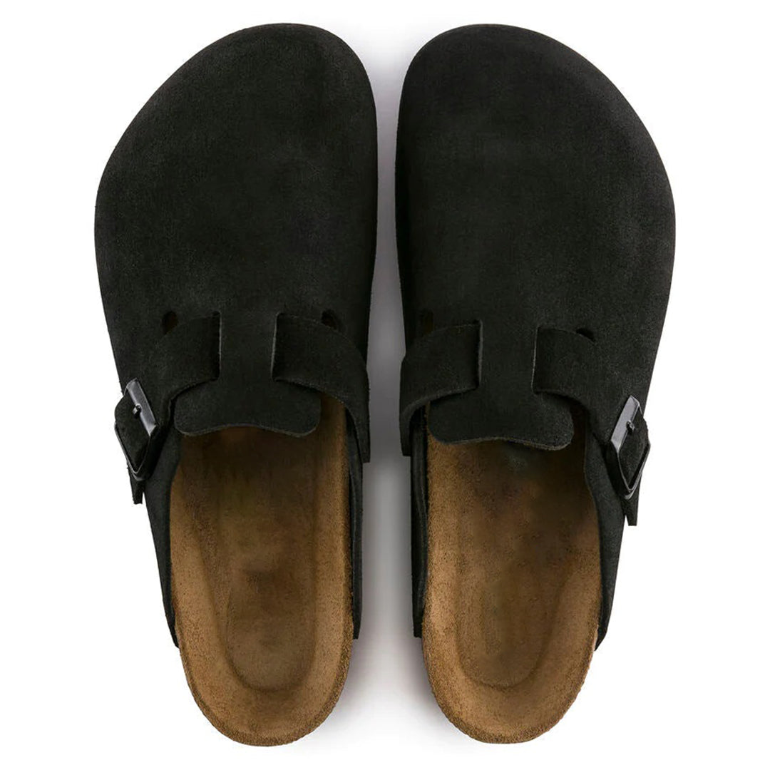 Men's Suede Leather Clogs – Cork Footbed Slip-On Sandals with Arch Support & Adjustable Strap
