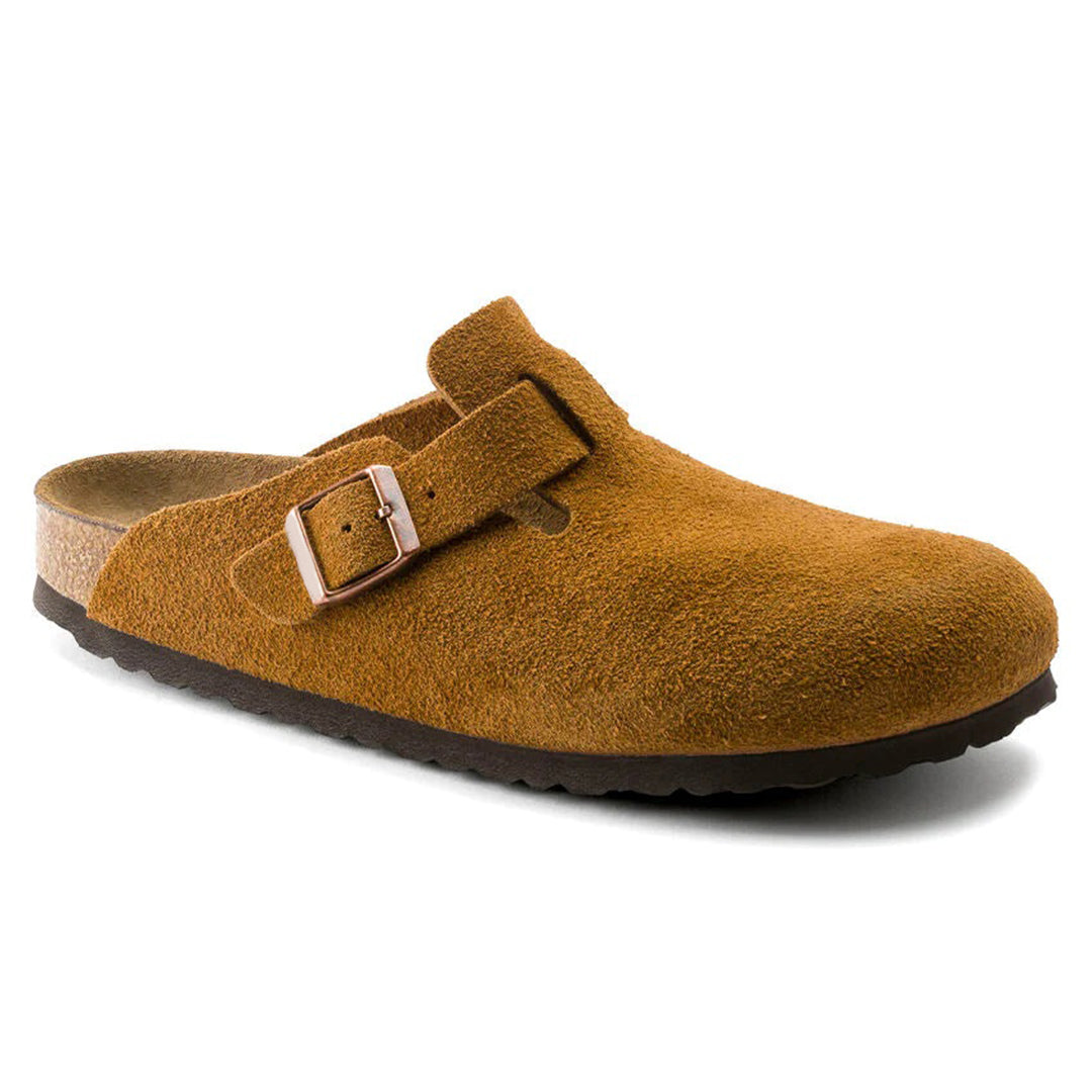 Men's Suede Leather Clogs – Cork Footbed Slip-On Sandals with Arch Support & Adjustable Strap