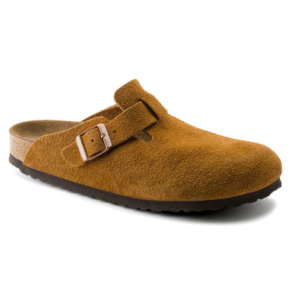 Men's Suede Leather Clogs – Cork Footbed Slip-On Sandals with Arch Support & Adjustable Strap