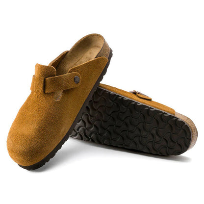 Men's Suede Leather Clogs – Cork Footbed Slip-On Sandals with Arch Support & Adjustable Strap