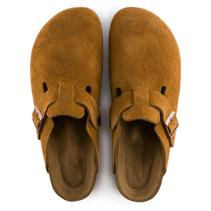 Men's Suede Leather Clogs – Cork Footbed Slip-On Sandals with Arch Support & Adjustable Strap