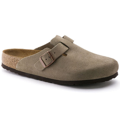 Men's Suede Leather Clogs – Cork Footbed Slip-On Sandals with Arch Support & Adjustable Strap