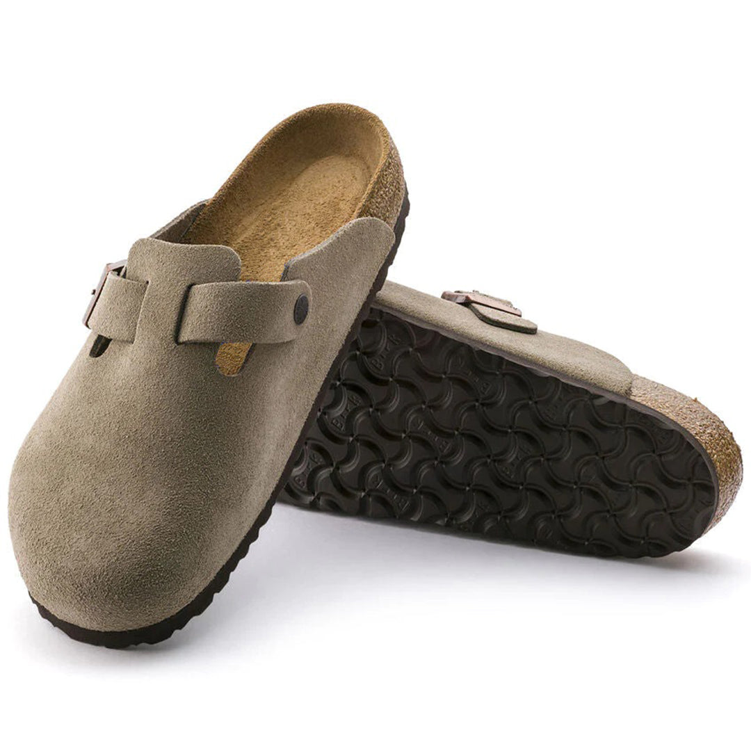 Men's Suede Leather Clogs – Cork Footbed Slip-On Sandals with Arch Support & Adjustable Strap
