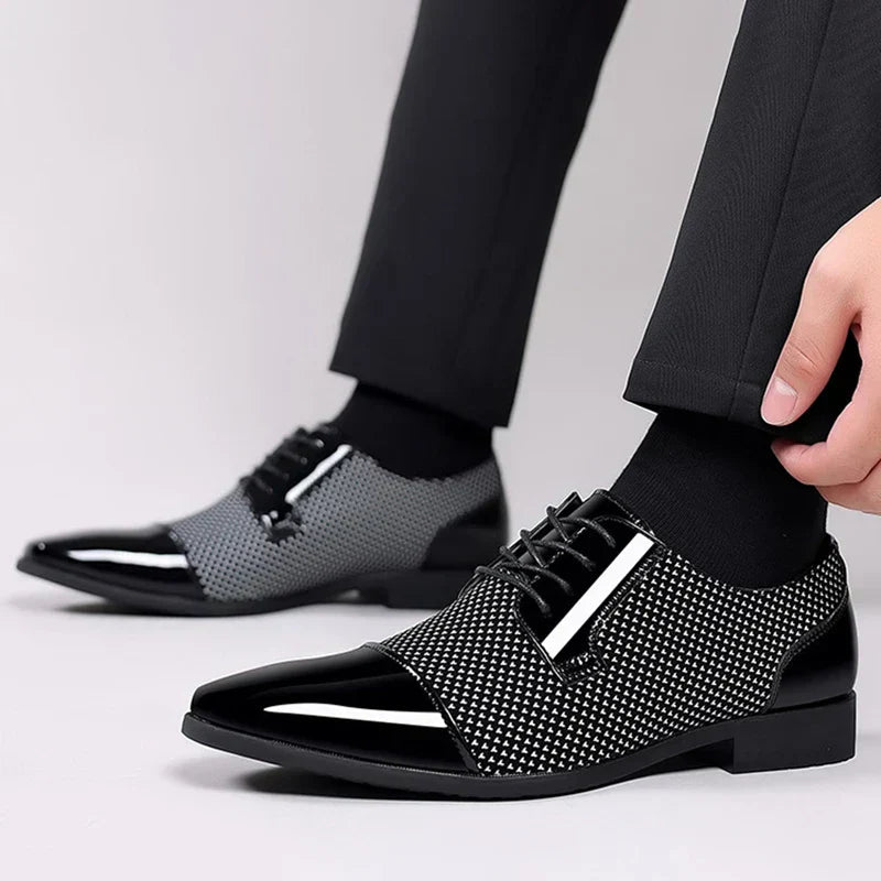 Men's Patent Leather Derby Shoes – Black Formal Dress Shoes with Contrast Finish for Weddings & Black Tie