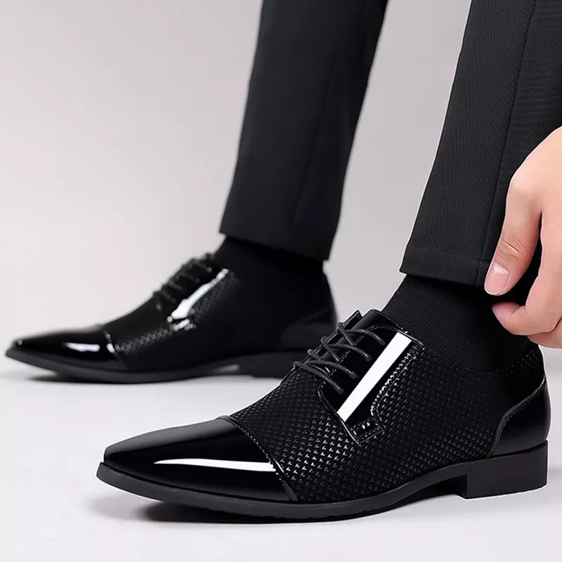 Men's Patent Leather Derby Shoes – Black Formal Dress Shoes with Contrast Finish for Weddings & Black Tie