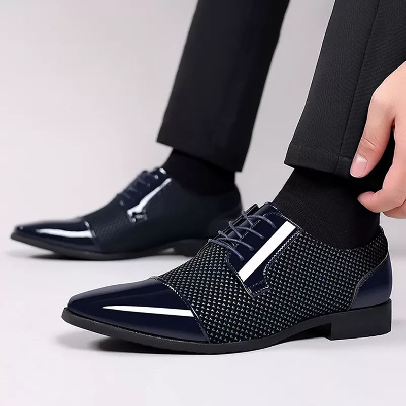 Men's Patent Leather Derby Shoes – Black Formal Dress Shoes with Contrast Finish for Weddings & Black Tie