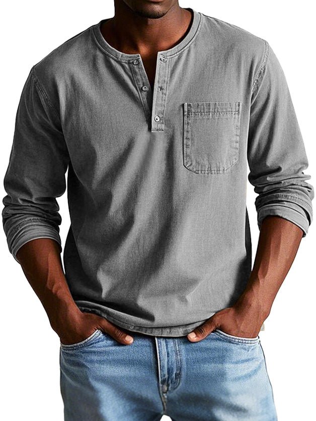Men's Henley Shirt – Long Sleeve Casual Relaxed Fit Henley T-Shirt for Everyday Wear