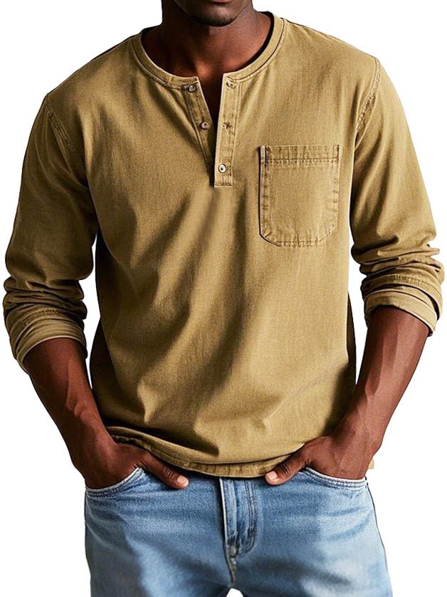 Men's Henley Shirt – Long Sleeve Casual Relaxed Fit Henley T-Shirt for Everyday Wear