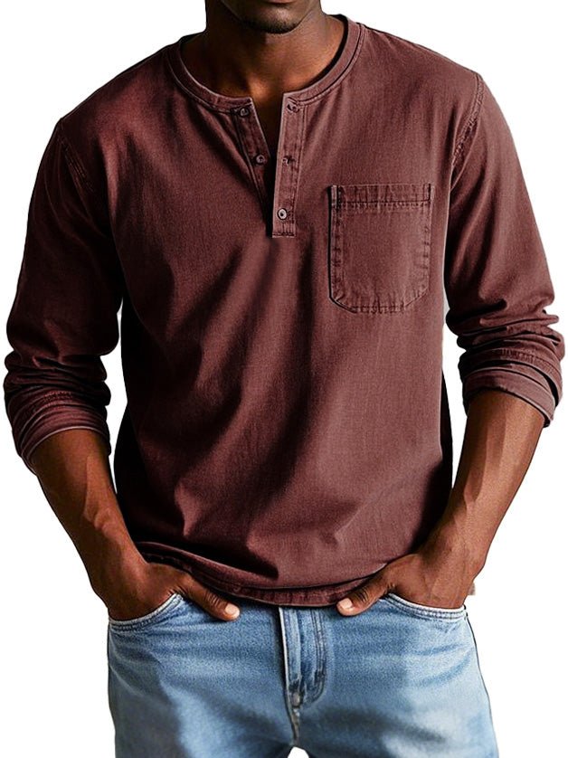Men's Henley Shirt – Long Sleeve Casual Relaxed Fit Henley T-Shirt for Everyday Wear
