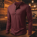Men's Premium Long Sleeve Henley Shirt | Classic Button Placket Casual Crew Neck Top