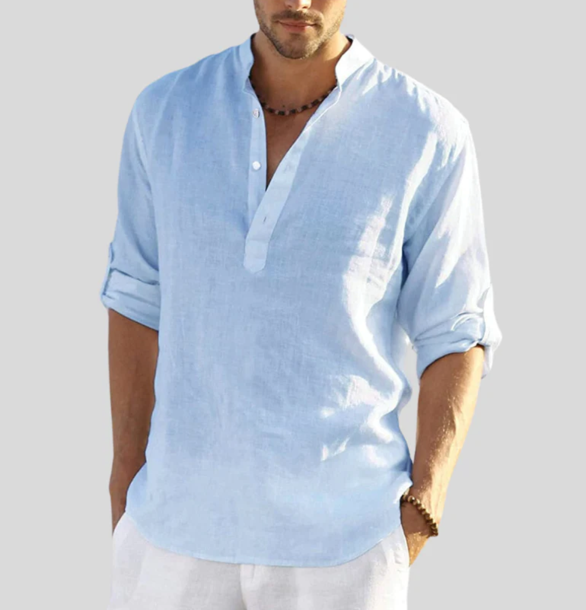 Casual Henley Shirt for Men with Roll-Up Sleeves | Versatile Style for Everyday Comfort