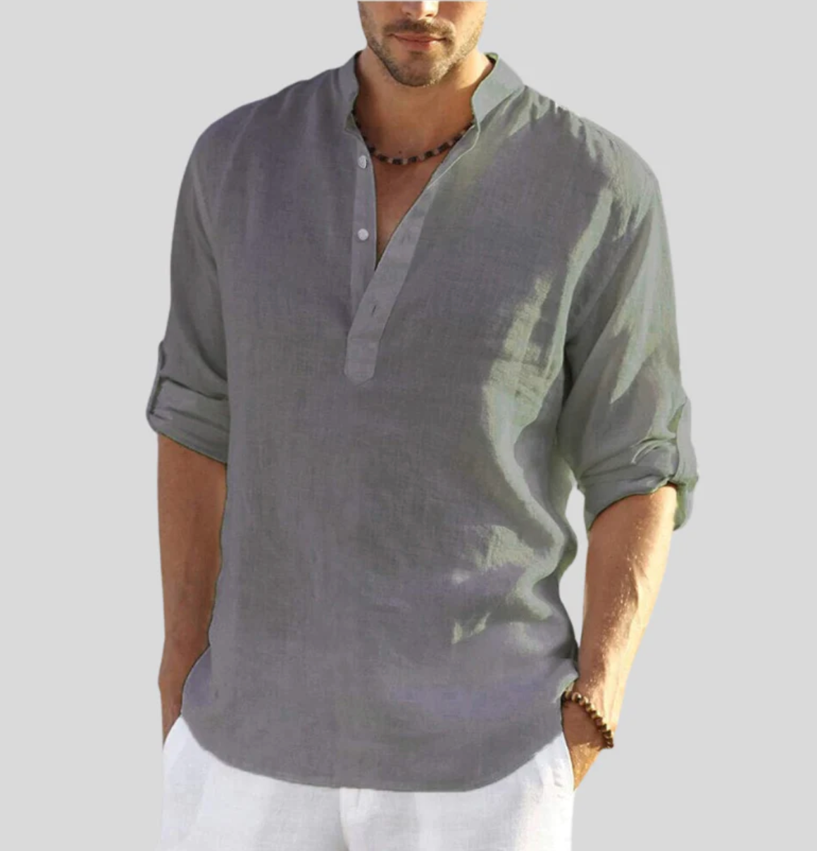 Casual Henley Shirt for Men with Roll-Up Sleeves | Versatile Style for Everyday Comfort