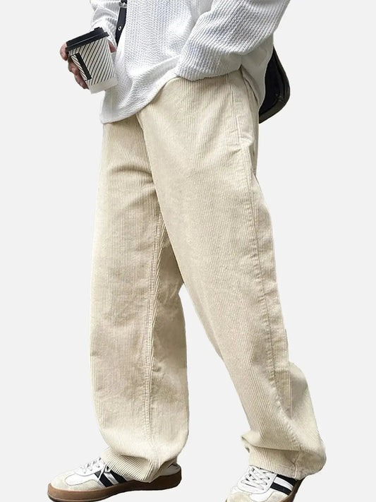 Casual Style | Men's Corduroy Straight Leg Pants with Elastic Waist | Comfortable Fit for Everyday Wear