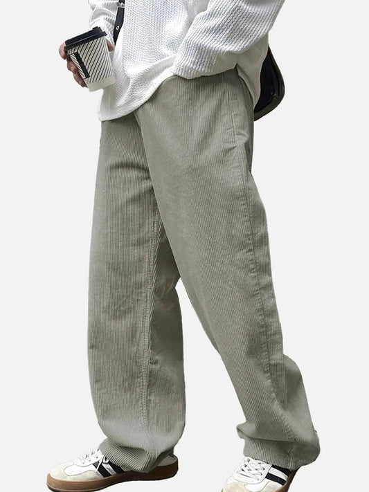 Casual Style | Men's Corduroy Straight Leg Pants with Elastic Waist | Comfortable Fit for Everyday Wear
