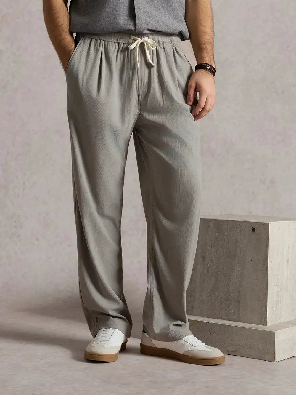 Casual Style | Men's Corduroy Straight Leg Pants with Elastic Waist | Comfortable Fit for Everyday Wear