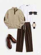 Men's Corduroy Straight Leg Pants | Relaxed Fit Elastic Waist Retro Casual Trousers