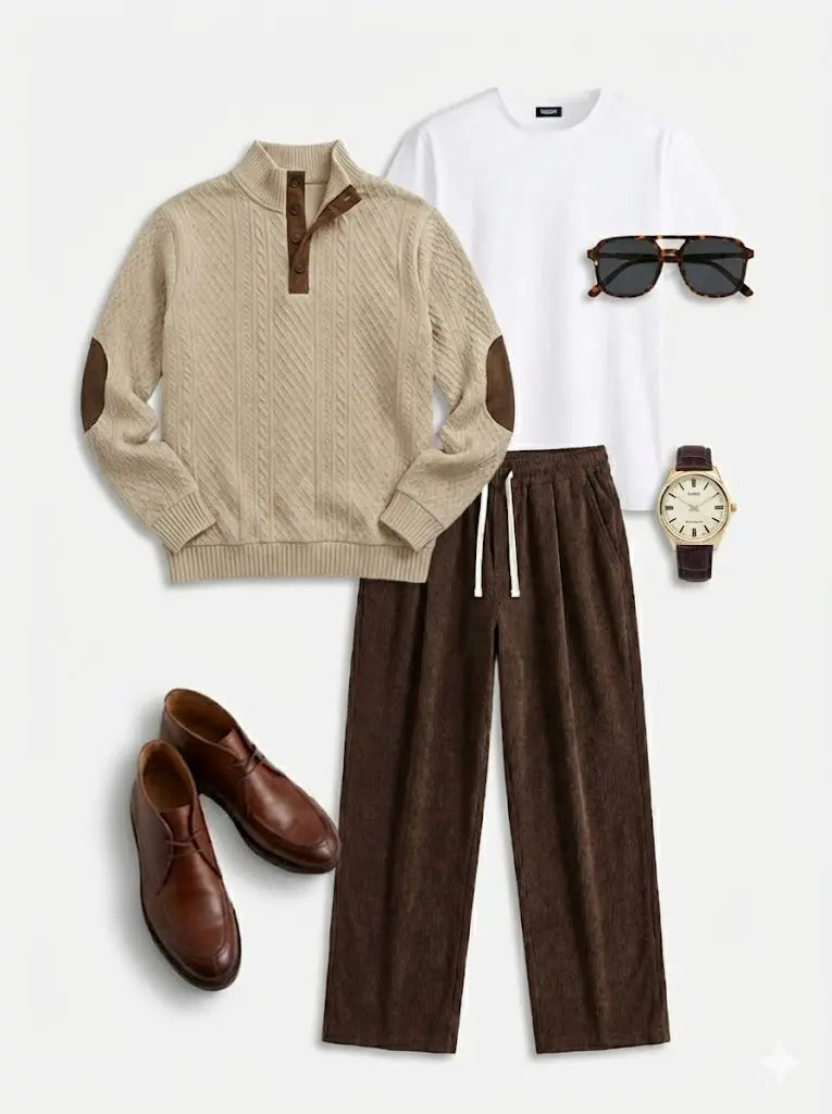 Casual Style | Men's Corduroy Straight Leg Pants with Elastic Waist | Comfortable Fit for Everyday Wear