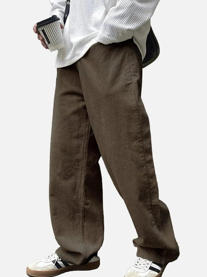 Casual Style | Men's Corduroy Straight Leg Pants with Elastic Waist | Comfortable Fit for Everyday Wear