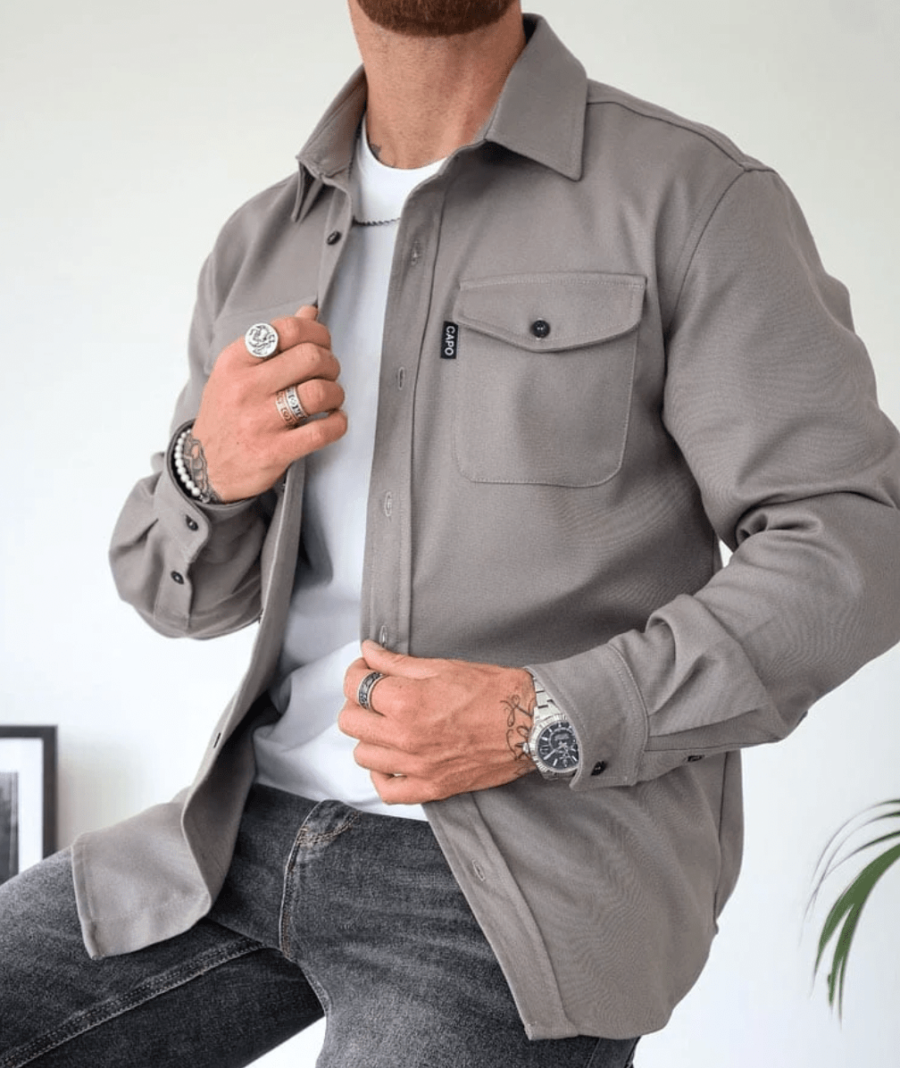 Casual Utility | Men's Jacket with Button-Front Design | Versatile Layering for Everyday Style