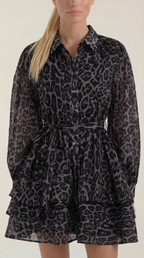 Chic Collection | Women's Leopard Print Mini Dress with Tie Waist | Lightweight Fabric for Effortless Style