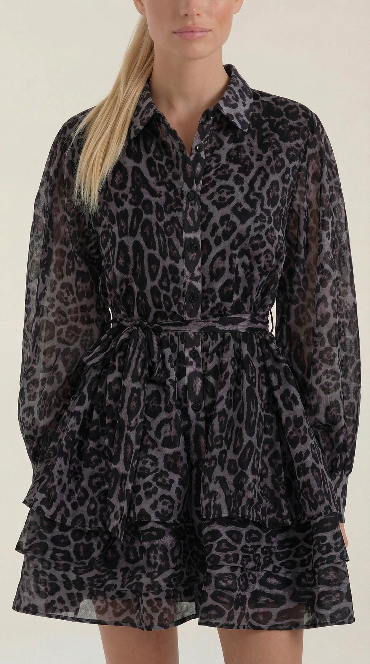 Chic Collection | Women's Leopard Print Mini Dress with Tie Waist | Lightweight Fabric for Effortless Style