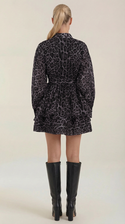 Chic Collection | Women's Leopard Print Mini Dress with Tie Waist | Lightweight Fabric for Effortless Style