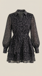 Chic Collection | Women's Leopard Print Mini Dress with Tie Waist | Lightweight Fabric for Effortless Style