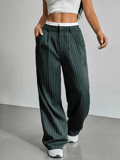Chic Style | Women's High Waist Straight Leg Pants with Vertical Stripes | Comfortable Fit for Everyday Elegance