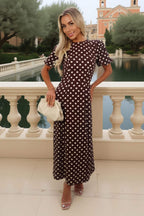 "Quiet Luxury" Chocolate Polka Dot Midi Dress | Puff Flutter Sleeve Summer Essential