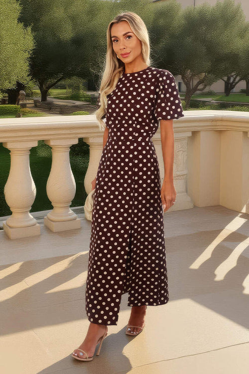 "Quiet Luxury" Chocolate Polka Dot Midi Dress | Puff Flutter Sleeve Summer Essential