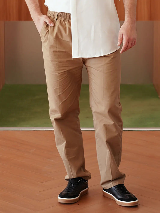 Classic Chino Pants | Men's Cotton Pull-On Chinos with Elastic Waistband | Comfortable Fit for Everyday Wear