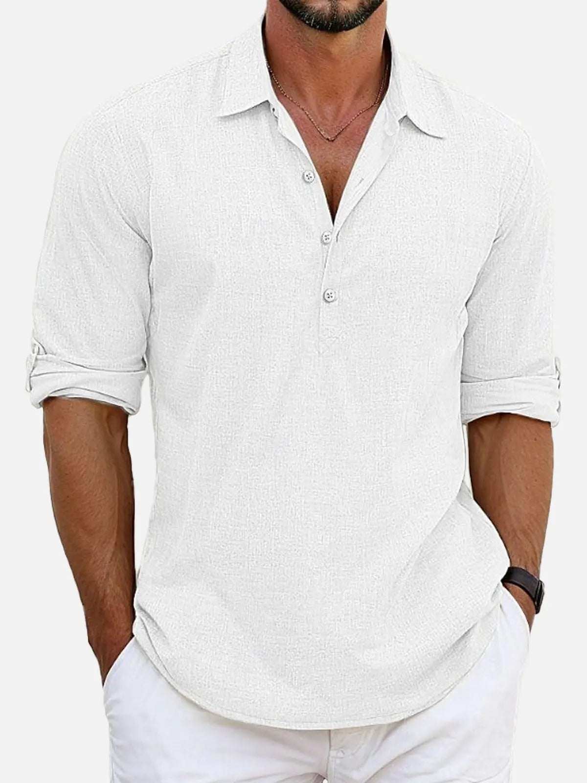 Classic Cotton | Men's Long Sleeve Popover Shirt with Spread Collar | Versatile Style for Casual and Smart-Casual Wear