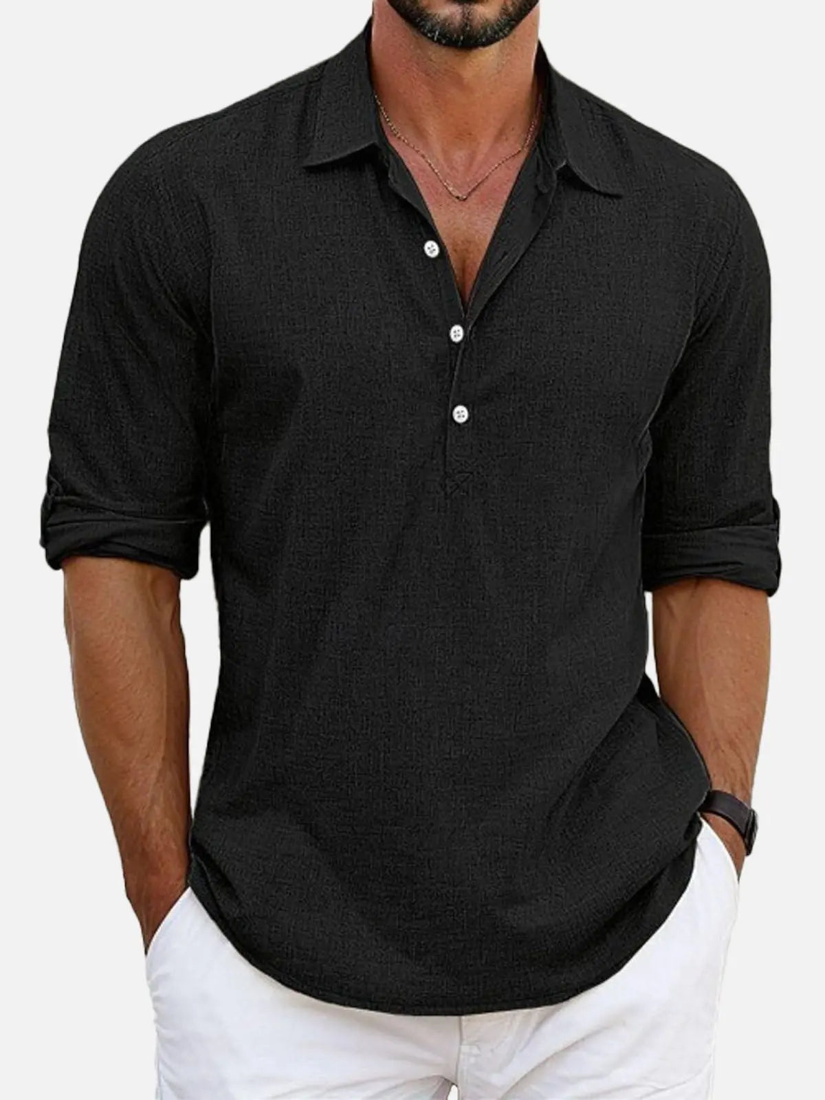 Classic Cotton | Men's Long Sleeve Popover Shirt with Spread Collar | Versatile Style for Casual and Smart-Casual Wear