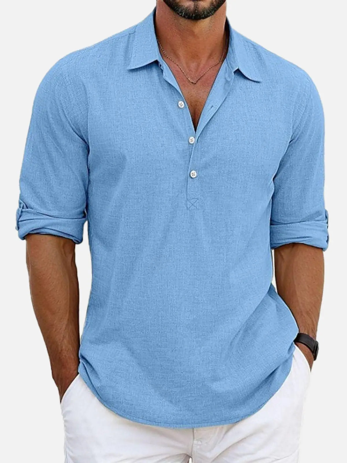 Classic Cotton | Men's Long Sleeve Popover Shirt with Spread Collar | Versatile Style for Casual and Smart-Casual Wear