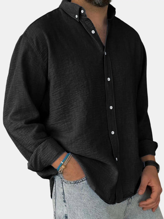 Classic Cotton | Men's Long Sleeve Shirt with Stylish Stand Collar | Comfortable Fit for Everyday Wear