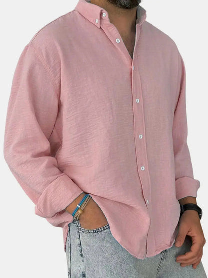 Classic Cotton | Men's Long Sleeve Shirt with Stylish Stand Collar | Comfortable Fit for Everyday Wear