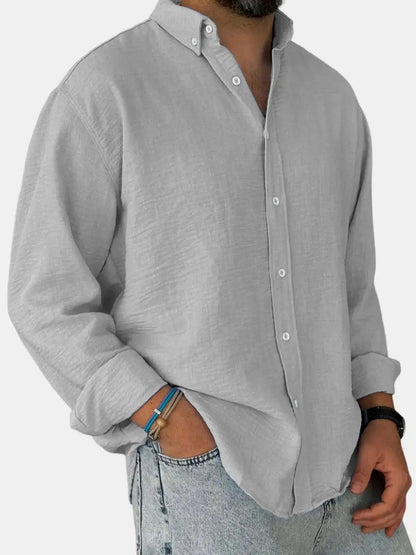 Classic Cotton | Men's Long Sleeve Shirt with Stylish Stand Collar | Comfortable Fit for Everyday Wear