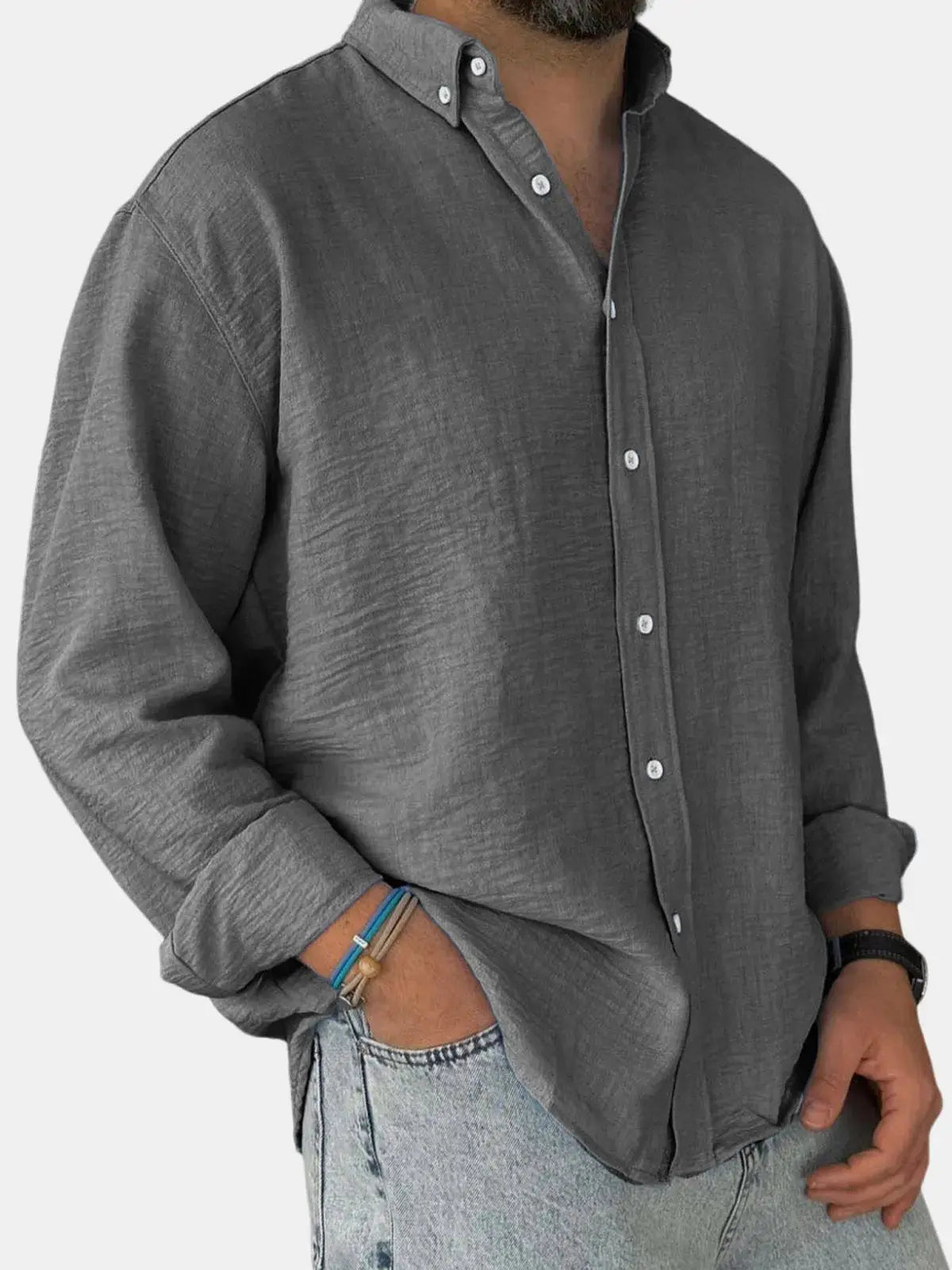 Classic Cotton | Men's Long Sleeve Shirt with Stylish Stand Collar | Comfortable Fit for Everyday Wear