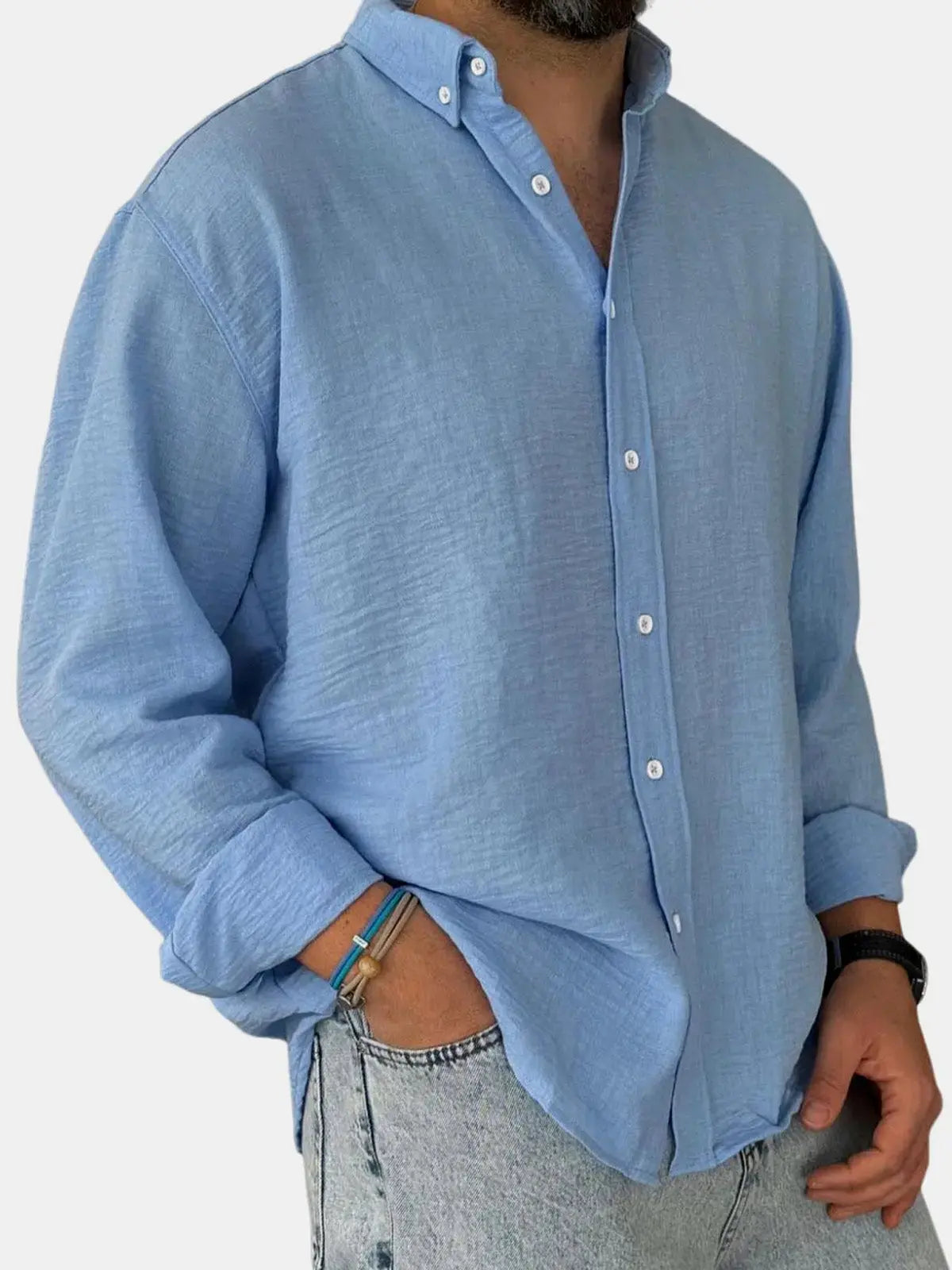 Classic Cotton | Men's Long Sleeve Shirt with Stylish Stand Collar | Comfortable Fit for Everyday Wear