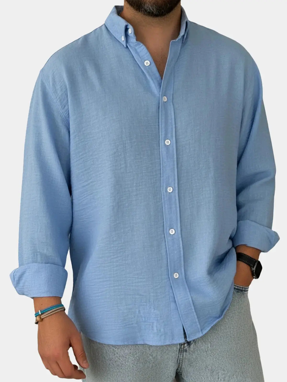 Classic Cotton | Men's Long Sleeve Shirt with Stylish Stand Collar | Comfortable Fit for Everyday Wear