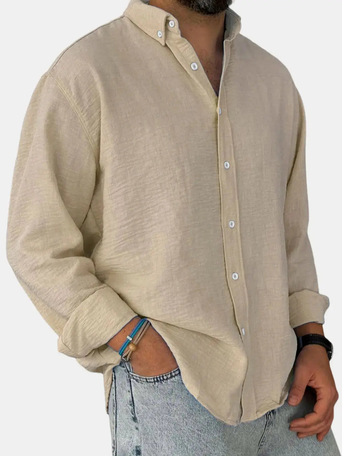 Classic Cotton | Men's Long Sleeve Shirt with Stylish Stand Collar | Comfortable Fit for Everyday Wear