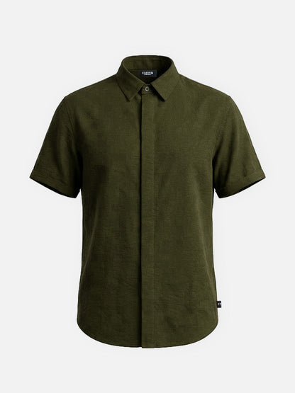 Classic Linen Cotton Blend Short Sleeve Shirt with Breathable Fabric for Warm Weather Comfort