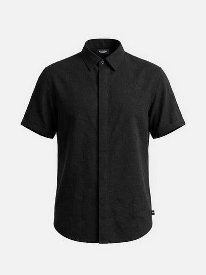 Classic Linen Cotton Blend Short Sleeve Shirt with Breathable Fabric for Warm Weather Comfort