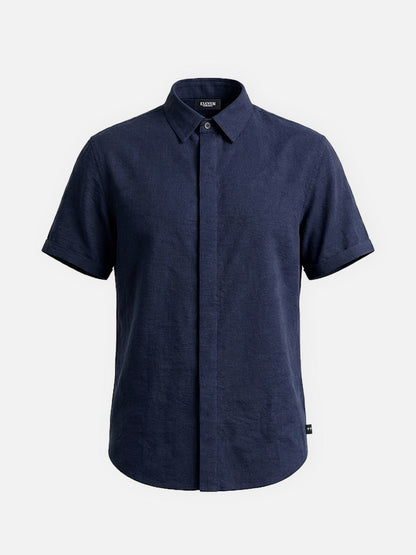Classic Linen Cotton Blend Short Sleeve Shirt with Breathable Fabric for Warm Weather Comfort