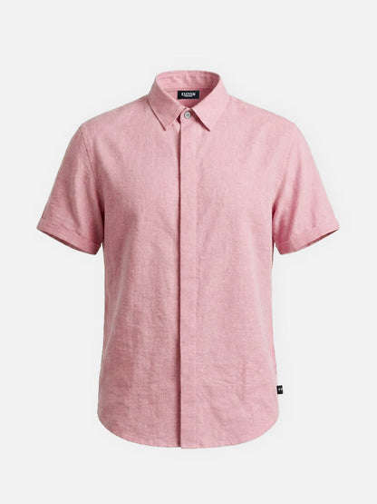 Classic Linen Cotton Blend Short Sleeve Shirt with Breathable Fabric for Warm Weather Comfort
