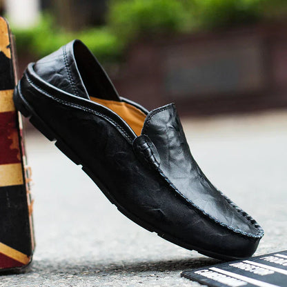 Men's Leather Loafers – Slip-On Plain Toe Venetian Loafers with Full Leather Construction